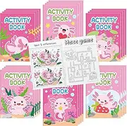 Axolotl Activity Books for Kids - 24Pcs Amphibian Patterns Mini Games Coloring Book Set Bulk Cartoon Axolotl Theme Mazes Word Search Word Scramble Games for Classroom DIY Art Gifts Party Favors