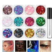 Face Glitter for Women | 12 Colors Face Glitter | 10ml Festive Makeup with Quick Drying Glue, Women Accessories for Pub, Concerts