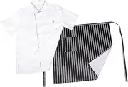 [GRADENEVE] Kitchen Apron Cooking Essentials Restaurant Supply Cooking Aprons Comfortable Chef Coat Apron for Men Kitchen Short Sleeved Uniform Chef Coats Cooker Apron Cloth White