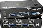 4K@144Hz KVM Switch 2 Monitors 2 Computers 8K@60Hz,Camgeet HDMI and Displayport Dual Monitor KVM Switch with 4 USB 3.0 Port for Keyboard Mouse Printer,Wired Remote,Power Adapter and USB Cable Included