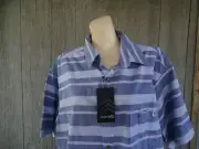 NWT XL Solaris 89c Rich Blue Striped SS Button Front Shirt 100% Cotton Summer