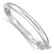 .925 Sterling Silver Rhodium Plated 5mm Polished w/ Safety Hinge Kid's Bangle 5"