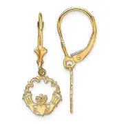 14k Yellow Gold Polished Claddagh Leverback Earrings