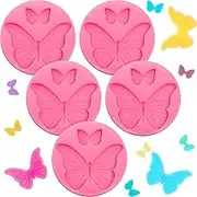 Patelai 5 Pcs Mini Butterfly Silicone Fondant Molds Pink Butterfly Cute Soap Epoxy Resin Sugar Craft Candy Chocolate Molds Polymer Clay Craft Non-stick DIY Tool for Cake Cupcake Topper Decoration