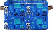 Funny Skeletons Pumpkins Blue Room Storage Bins with Handle, Collapsible Nursery Room Storage
