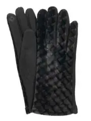 G&S Womens Black Scallop Velvet Stretch Fit Button Texting & Tech Smart Gloves