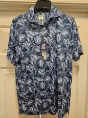 TailorByrd Performance Polo Shirt Blue Floral Hawaiian Men's Sz Med NEW wTags