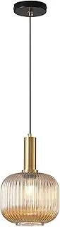 Modern Amber Glass Pendant Light Fixture Brushed Brass Gold Kitchen Island Pendant Lighting Farmhouse Single 1-Light Ceiling Hanging Light Dining Room Bedroom Shops Restaurant, E27 Holder