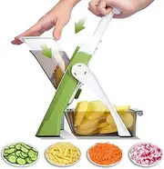 QieCai Safe Mandoline Slicer for Kitchen, Professional Vegetable Chopper With Container, Onion Chopper/Potato Slicer, More with 30+ Presets & Thickness Adjuster, Faster Food Chopper Gadgets - Green
