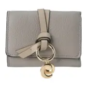 Auth Chloe Tri-Fold Wallet Leather Gold Charm Compact Feminine 053