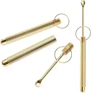 Portable Brass Ear Cleaning Spoon Set with Copper Tools, 3-Piece Gold-Toned Ring Attached Wax Removal Tool for Safe and Effective Ear Wax Removal, Easy to Carry and Use