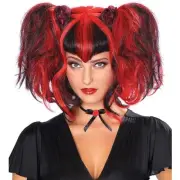 Red & Black Adult Costume Wig + Flowers! Cosplay Gothic Bad Fairy Anime Vampire