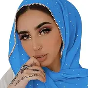 [Piewag] Hijab Scarf for Women Soft Chiffon Rhinestone Long Scarf Shawl Fashion Muslim Hijab Head Wrap Scarves