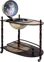 vidaXL Solid Wood Eucalyptus Freestanding Globe Bar Wind Stand Dining Room Liquor Drink Cabinet World Globe Bar Wine Bottle Storage Green