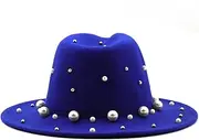 [Hcclijo] Summer Wool Felt Jazz Fedora Hats Pearl Women Wide Brim Panama Trilby Cap Winter