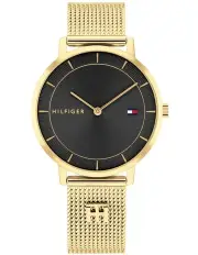 [Tommy Hilfiger] Tea Ionic Plated Thin Gold Steel Black Dial Women's Watch
