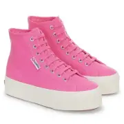 NIB Superga High Top Platform Sneakers Pink Fuchsia Avorio Made in Italy EU 39