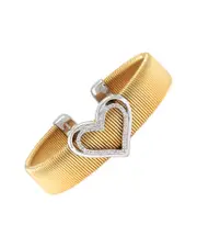 Heart Silver & Stainless Steel 0.06 ct. tw. Diamond Bangle Bracelet