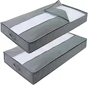 UnderBed Storage Bags Solutions Organizer with Zips and Clear Window for Clothes,Duvet Comforters Blankets Bedding Quilts Moving(2 Pack)