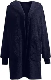 [Generic] Coat for Women plus Size 2023 Fall Fashion Solid Color Sweatshirt Pullover Tops Warm Wool Plush Coat Furry Jacket Front Hooded Draped Pockets Cardigan Coat Ladies Vest Lightweight