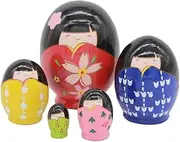 Stacking Nested Set 5pcs Beautiful Handmade Nesting Dolls Russian Nesting Wishing Dolls for Home Decoration Birthday Wishing Gift Handmade Nesting Dolls