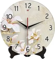 LeoLeoyy Clock Vintage Ceramic Table Clock, Silent Walking Desk Clock with Wooden Base, 1*AA Battery Operated Tabletop Clock, Home Decor Elegant (C,30CM)