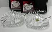 Cristal D’arques Made In France Genuine 24% Lead Crystal Leaf Trinket Dish Pair