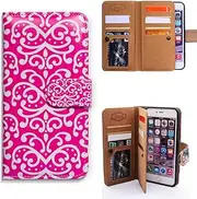 Bfun Packing iPhone 6S Plus Case,Bcov Hot Pink Flower Stlye Multifunction 9 Slot Leather Cover Case for iPhone 6 Plus/6S Plus