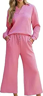 [Zontroldy] Women's 2 Piece Sets Fall Outfits Pollever Sweatshirt Wide Leg Pants Matching Set Tracksuit
