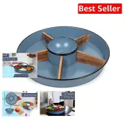 Elegant 16-Inch Matte Blue Divided Chip and Dip Tray with Removable Bowl