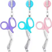 Chumia 3 Stainless Steel Scissors Pocket Compact Nursing Scissors with 3 Retractable Badge Reel Clips Stainless Steel Safety Bandage Scissors (Fresh Color)