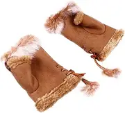 [WOFASHPURET] Winter Gloves Plush Mittens Hand Cold Weather Sheepskin Fluffy Fingerless Snow Warm Gloves Brown Fingerless Warmers Gator Tan Fingerless for Women Fur Paw Leather Fleece