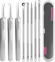 Fecong Stainless Steel Blackhead Removal Kit, Fecong Precision Tweezers, Professional Facial Blackhead Remover Tweezers, Blackhead Remover Tools (Eight-piece set)