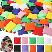 100 Pack Bean Bags for Tossing Small Mini Colorful Cornhole Bags Bulk for Tossing Game Nylon Bean Bags Sack Tossing Bags for Kids Outdoor Hand Toss Games Party Supply, 2.4 x 2.4 Inch
