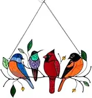 Stained Birds-On-A-Wire Window Panel Hanging Suncatcher Ornament Gifts, Home Decor Accent, Easy-to-Hang Design, Vibrant Artwork
