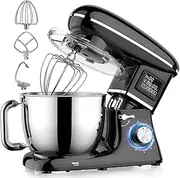 6.5Qt Stand Mixer, 6 Speed Electric Kitchen Food Mixer, 1600W Tilt-Head Kitchen Mixer, with 6.2L Stainless Steel Bowl,Beater, Dough Hook, Whiskand Digital LED Screen for Home Cooking Black