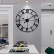 Large Wall Clock Round Metal Nearly Silent Little Ticking Battery Operated TAO Black