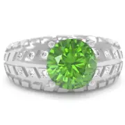 Men's Tire Tread Peridot Diamond Ring In Solid 14k Gold