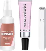 Solid Nail Glue Gel - Nail Extension Glue - Quick Drying Adhesive Solid Rhinestone Glue with Remover for Press On Nails Tips, Salon Art, Lamp Curing Needed