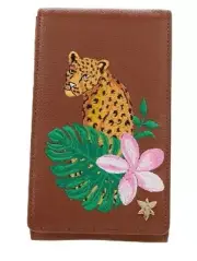 Anuschka Embroidered Leather Smart Phone Crossbody Bag-Brown Leopard-NEW in BOX