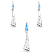 Blue Opal Filigree Dangling Earring & Pendant .925 Sterling Silver Set
