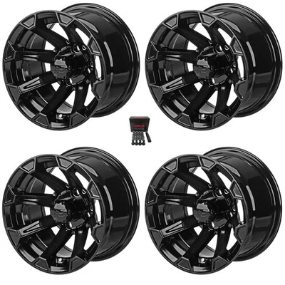 LSI Viking 12" Golf Cart Wheels/Rims Gloss Black E-Z-GO & Club Car