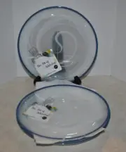 NEW ARDACAM Art of TABLETOP Set/4 GLASS DINNER Plate Swirl WHITE OPAL Blue Trim