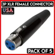 XLR Female Connector 3 PIN Microphone Jack MIC Speaker Audio Adapter Black 5PCS