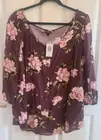 Torrid Womens Plus Size 2X Blouse Top Mauve Purple & Pink Floral Shirt Flowy