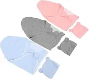 HOMOBABE 3Sets Cotton Newborn Swaddle Wrap with Hat Soft Breathable Sleep Sack for Spring Autumn Multipurpose Receiving Blanket for Boys for Hospital Home Use