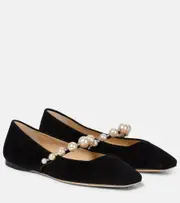 [Jimmy Choo] Jimmy Choo Ade embellished suede ballet flats AU 3 black