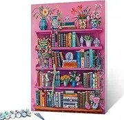 Bookshelf Book Theme Paint by Numbers Kits for Adult Boho Paint by Numbers Library Painting Kits on Canvas with Brushes and Acrylic Pigment for Home Wall Decor Without Framed 16''W x 20''H