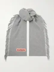 [Acne Studios] Acne Studios - Appliquéd Fringed Wool Scarf - Light gray - One size One size Gray