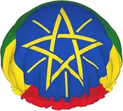 Flag Of Ethiopia Print Shower Cap For Women Men Reusable Lightweight Soft Bath Hair Cap With Elastic Band